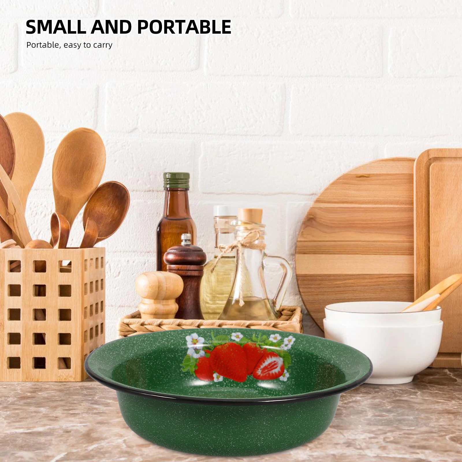 

Enamel Bowl Retro Kitchenware Deep Soup Basin Decorative Food Container Strawberry Print Porcelain Bowls Dough Mixing Vegetable