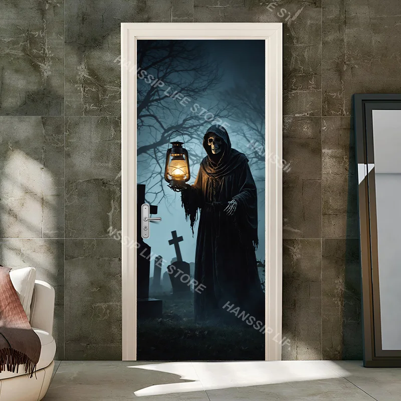Halloween Horror Decoration Door Sticker Poster Vinyl PVC Waterproof Happy Halloween Wallpaper Self-adhesive Door Sticker - view 3