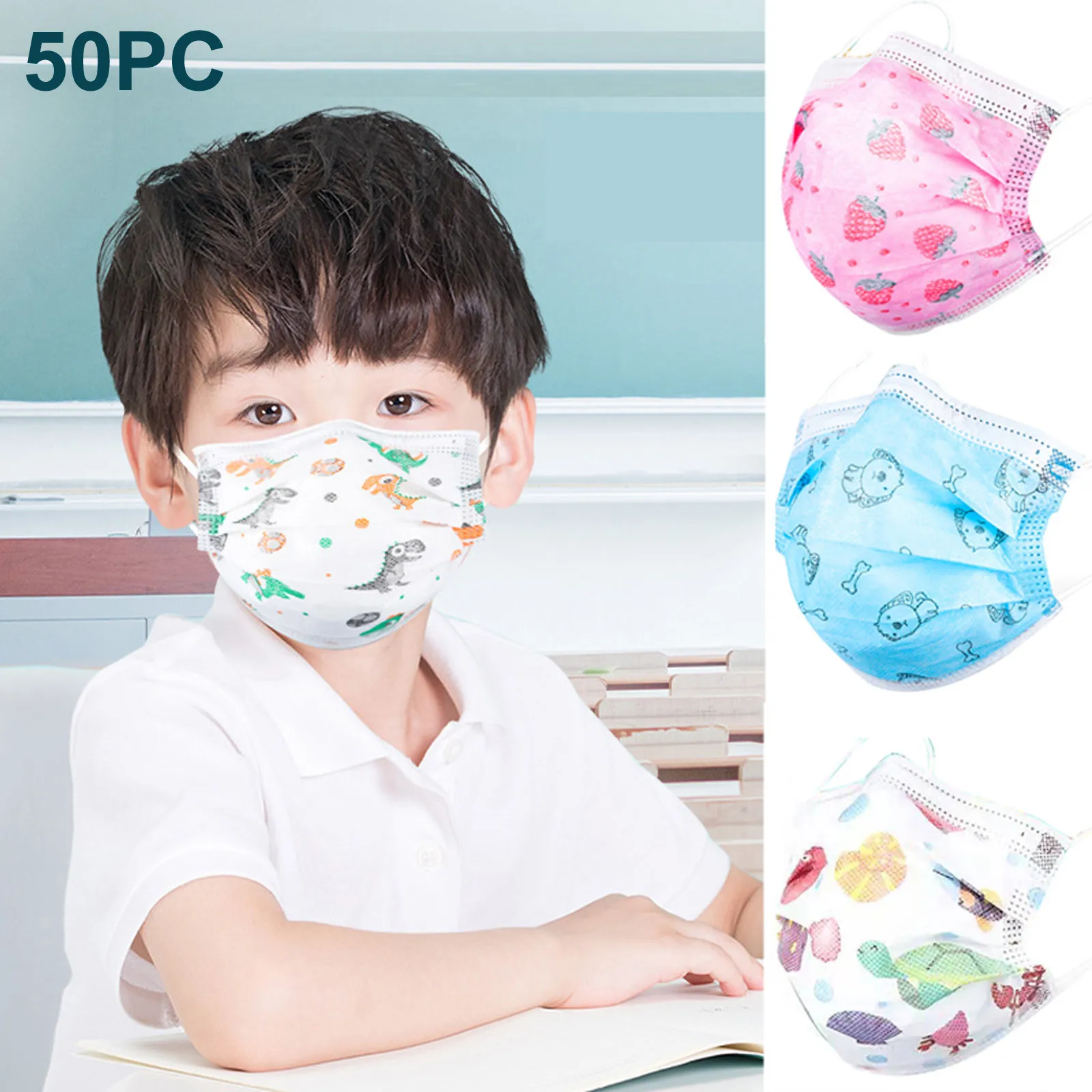 Children\'s Mask Disposable Solid Mask Color Mask Non-woven Printed Mask 50PC Outdoor Dust-Proof Face Protective Mask Disposable