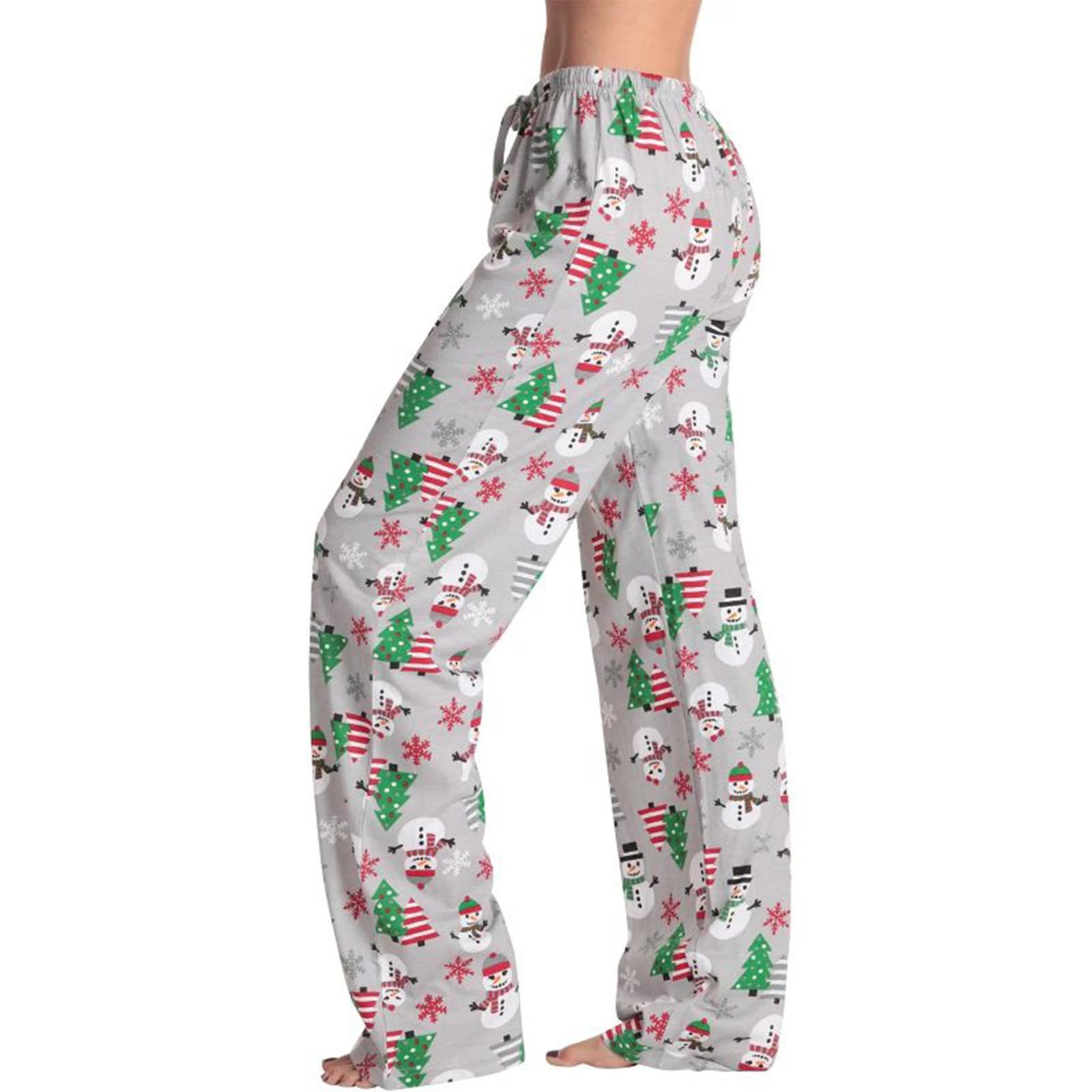 HEZIOWYUN Womens Y2K Vintage Christmas Elements All-over Print Pajama Pants Elastic Waistband Casual Pull On Loungewear Trousers