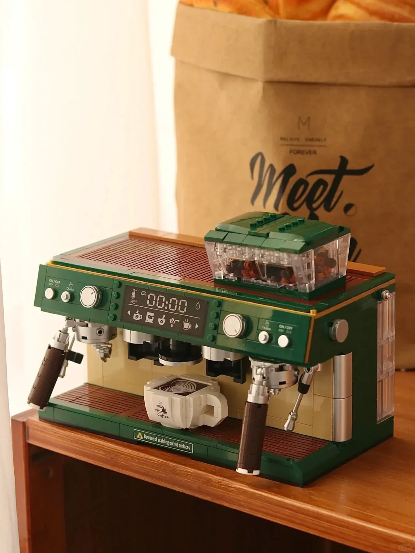 928 pçs mini brinquedo simulação de duas posições retro máquina de café modelo montagem decoração criativo bloco de construção brinquedo presente do feriado