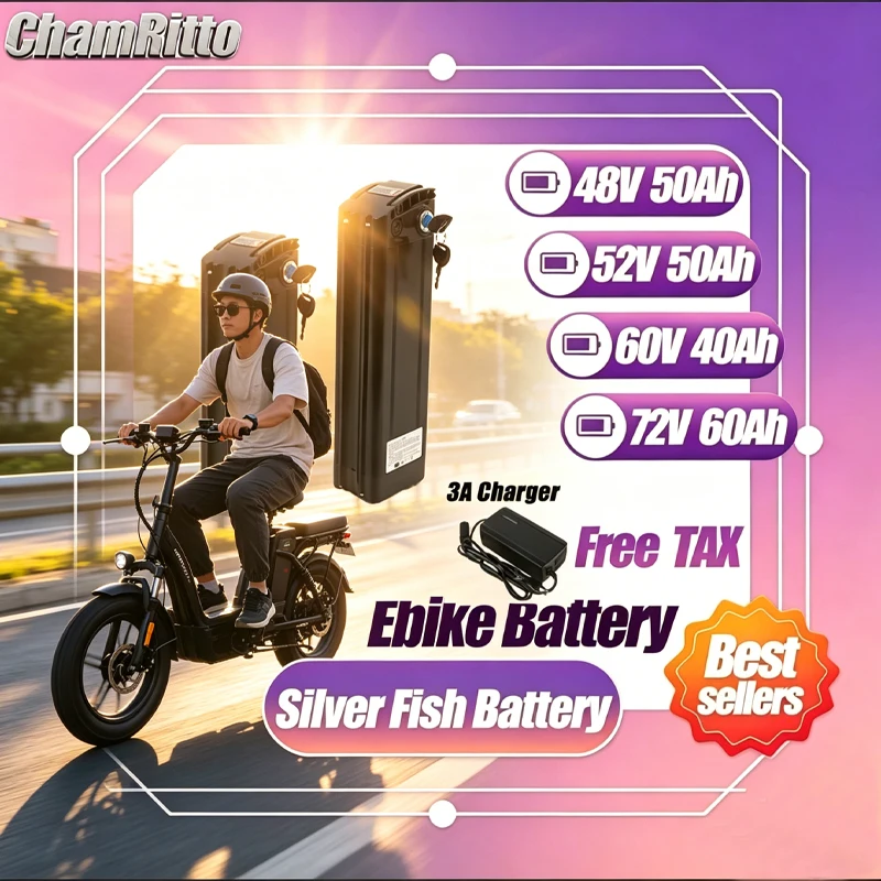

Electric Bicycle 48v Titanate Frame Fahrrad 52v 20 30 40 50ah 1000w Lithium Batterie 60v eBike 72v SilverFish Accu 3000w Battery
