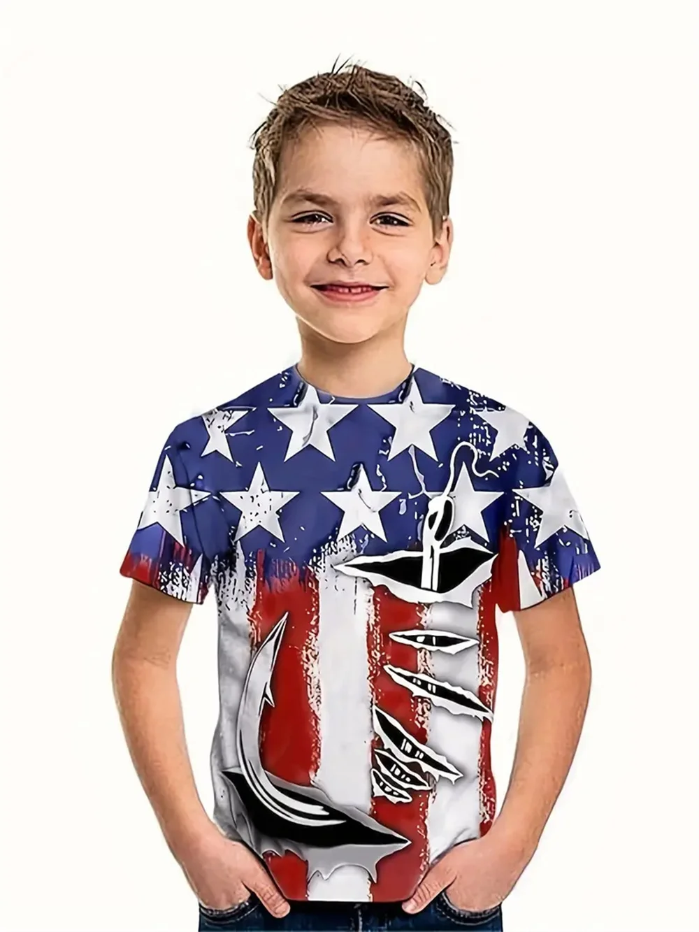 

2025 America Flag 3d Print Boy Short Sleeve Tees Boys Clothes Children's Clothing Fashion Graphic T Shirts Casual Baby T-Shirts