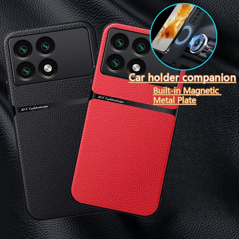 For Poco X6 Pro 5G Case With Metal Plate Phone Case For Pocox6pro Poko Little X6pro X 6 Pro 6X Leather Magnetic Stand Back Cover