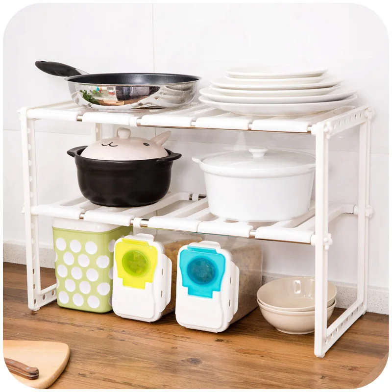 Smart Versatile Double Layer Extendable Adjustable Sturdy Multifunctional Kitchen Shelf Holder - Under Sink Storage and Floor Ty