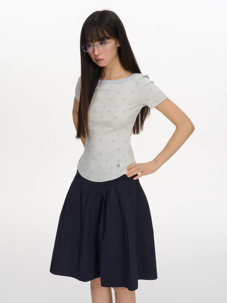 

NECY Summer Sweet And Spicy Slim Fit T-irt Women's Polka Dot Print Heart Design Arc Bot Hem Versatile Top Cotton Blend