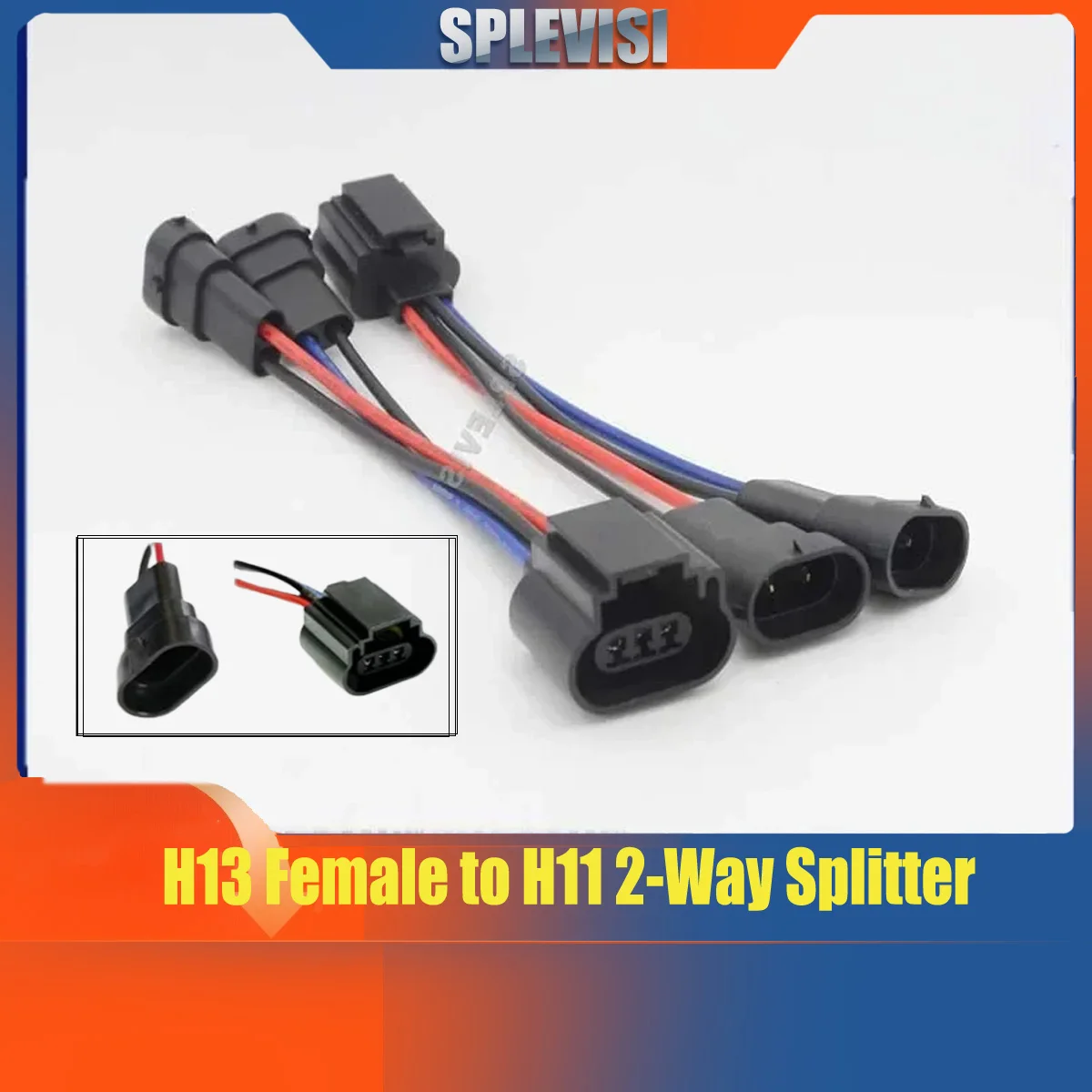 H13 Female to H9/H11/H8 Male Headlight 2 Way Splitter Harness Adapter Conversion Socket Wire Retrofit Adapter
