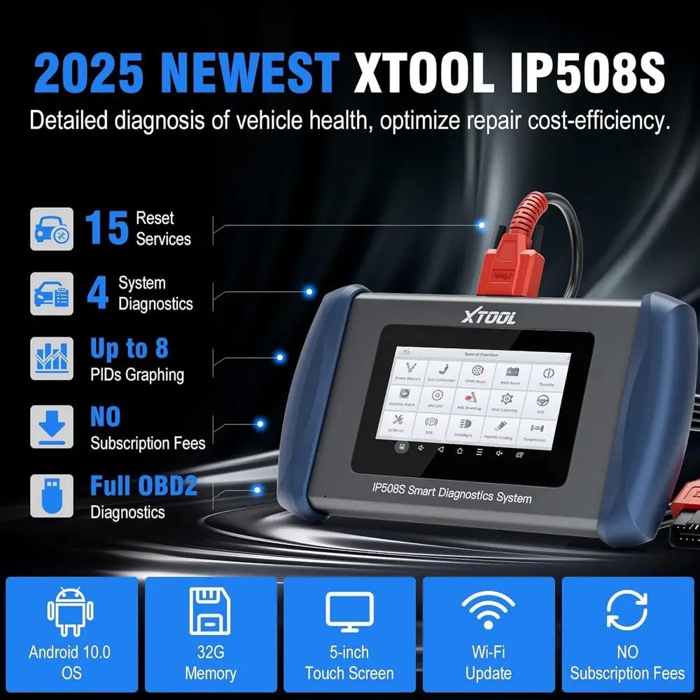 2 Scanner Diagnostic Tool IP508S: Code Reader for Cars & Trucks with 15 Resets, Crank Sensor Relearn, ABS Bleed, CAN FD for GM,