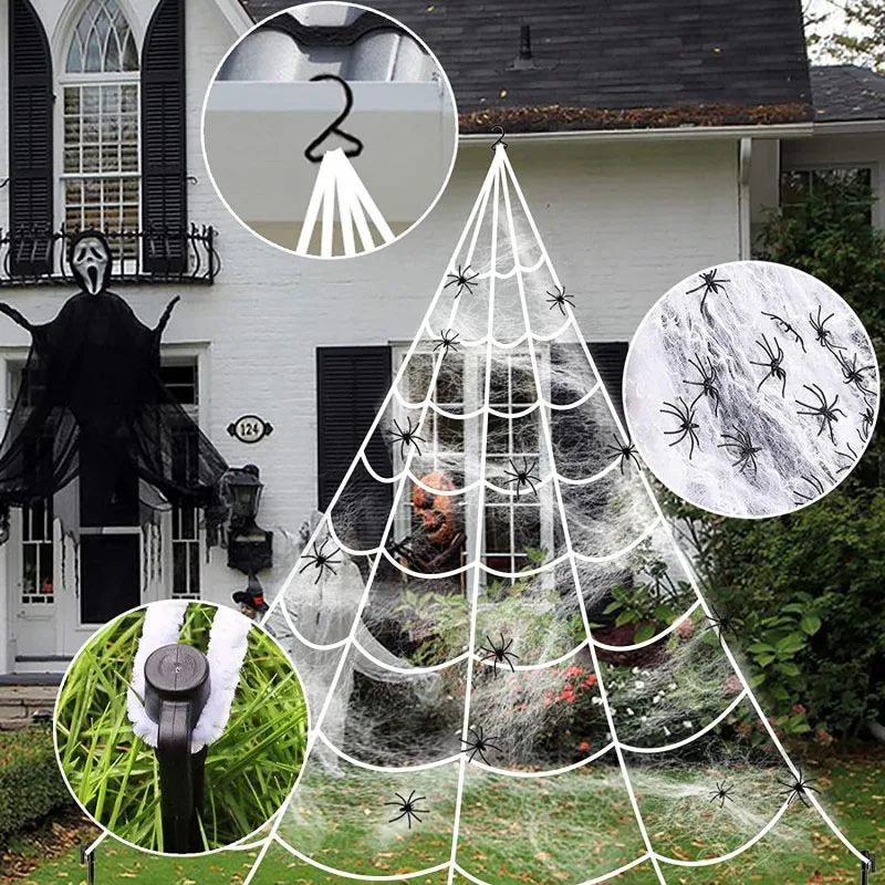 5m 7m Halloween Spider Triangle Web Simulation Extra Large Plush Spider Net Ghost Festival Indoor and Outdoor Decoration Props