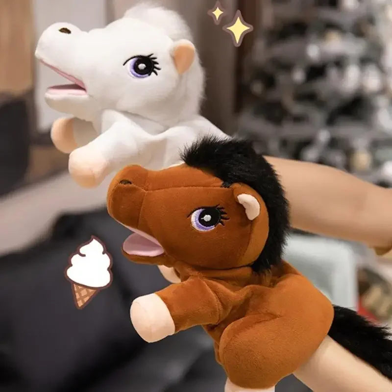 Zachte Leuke Pluche Handpop Met Beweegbare Mond Interactieve Paard Knuffeldier Speelgoed Voor Pretend Play Storytelling Kids
