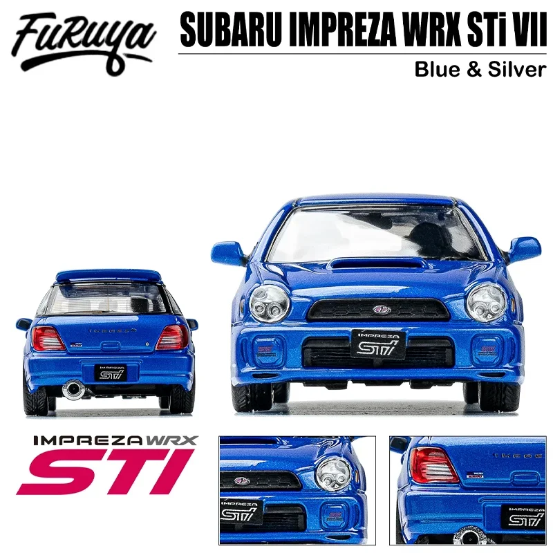 FuRuya 1/64 SUBARU IMPREZA WRX STi VII Blue & Silver Alloy Toy Motor Vehicle Diecast Metal Model Gifts