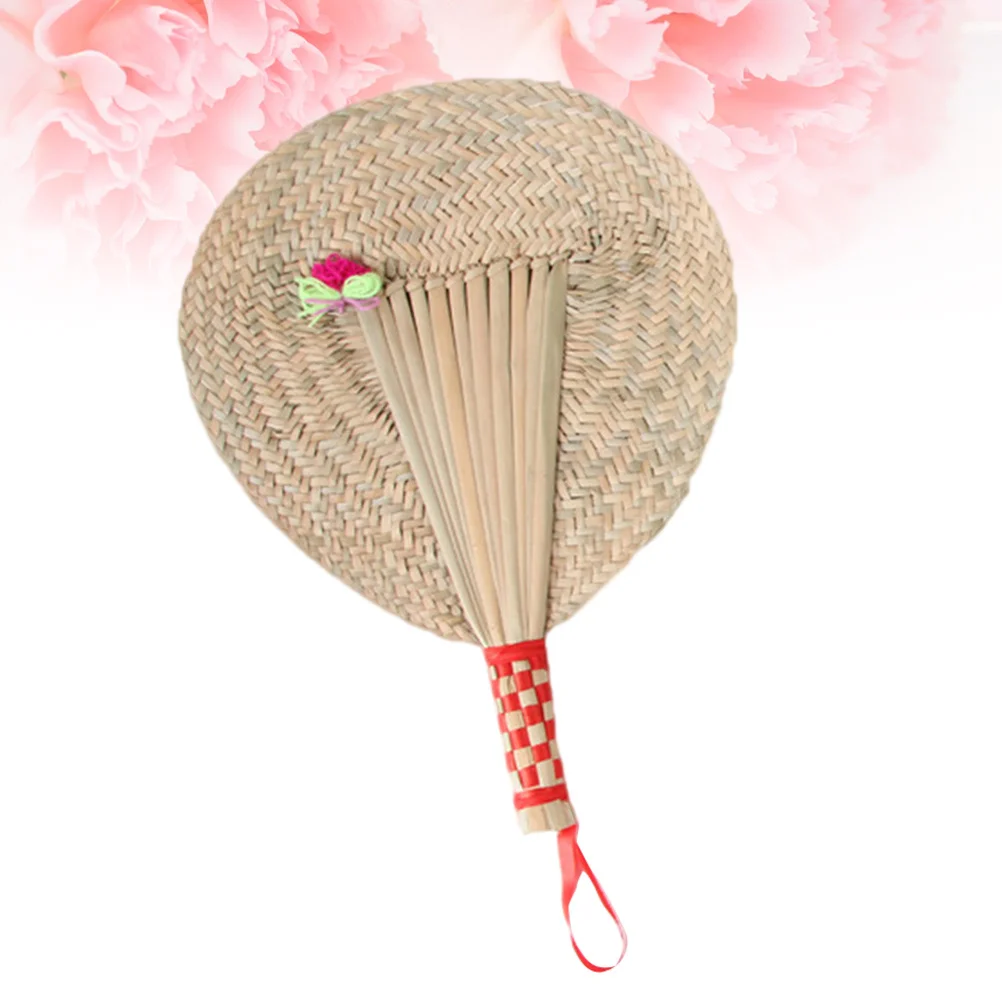 مروحة من القش مصنوعة يدويًا مع مزيج من القماش، تبريد ديكور قابل للتعليق على الحائط للمنزل والحديقة والسفر ومروحة أوراق القطط #5