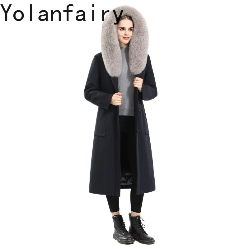 YOLANFAIRY Women's 100% Genuine Mink Coat Winter Parka Detachable Natural Whole Fur Liner Fox Fur Collar Goose Down Jacket 2026