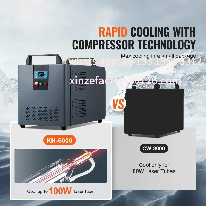

CustomizableCompressor 12L Water Tank Capacity 7.8 L/min for CO2 Laser Engr SucceBuy Industrial Water Chiller KH-6000 200W with