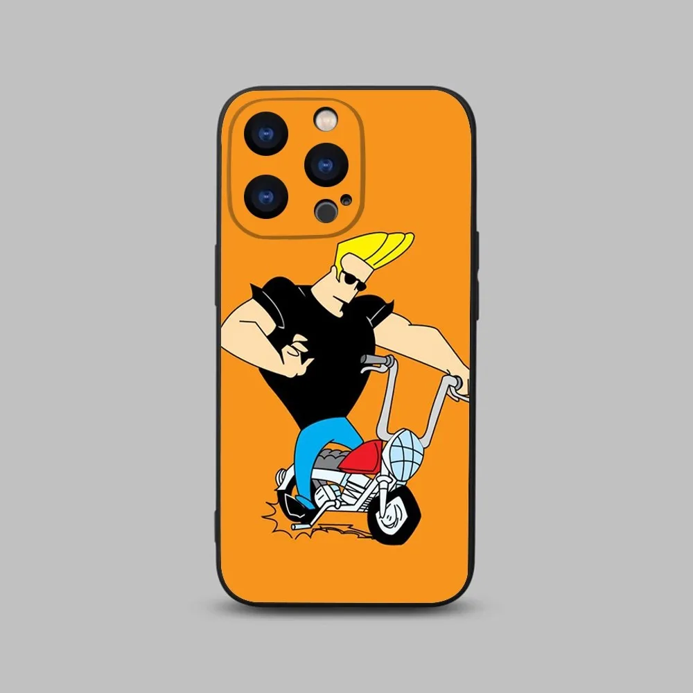 Johnny Bravo anime Phone Case For iPhone 15,14,13,12,11 Plus,Pro,Max,XR,XS,X,7,8 Plus,SE,Mini Black Silicone Soft