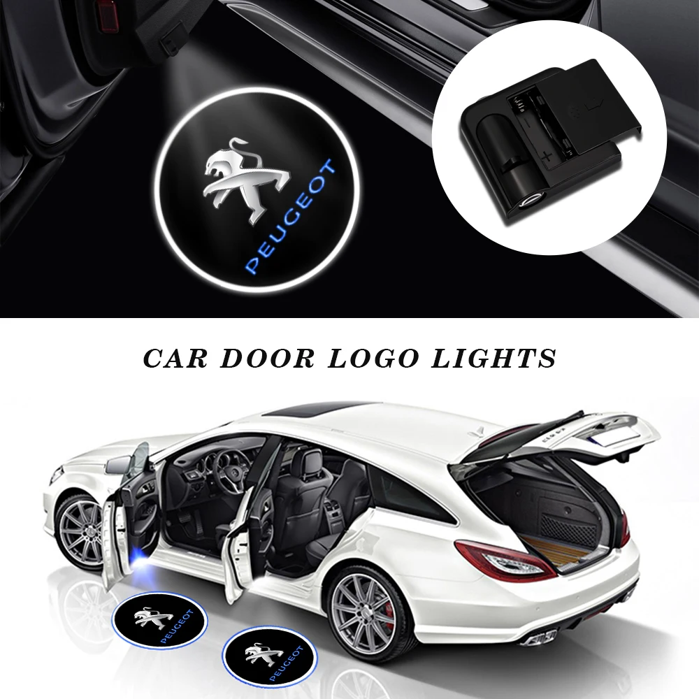 2PCS LED Door Light Luces Projector Badge Light for Peugeot 207 208 301 307 308 407 508 408 5008 3008 306 2008 Auto Accessories