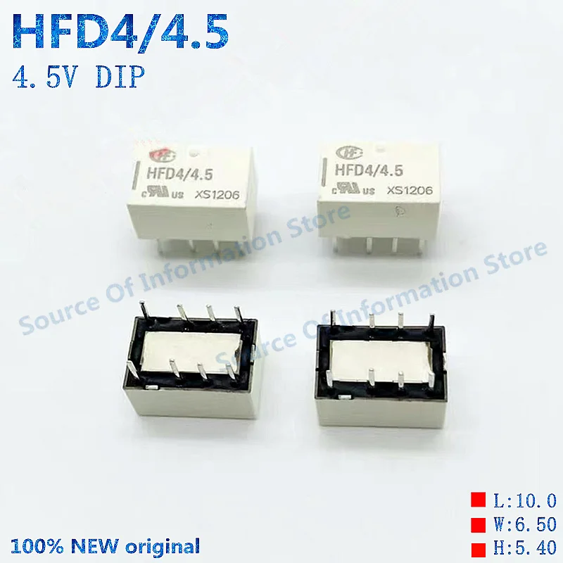 

10Pcs/lot, HFD4/4.5 DIP 4.5V 8PIN, Signal Relay, 100% New