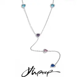 Yhpup Delicate Colorful Cubic Zirconia Heart Chain Chic Stainless Steel Daily Bib Necklace Luxury Fashion Jewelry Party Gift