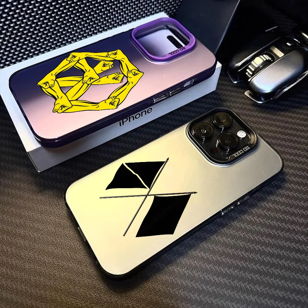 مجموعة الصبي E-EXO ألبوم غطاء جراب هاتف FUNDA آيفون 12 11 13 14 15 16 17 ماكس برو بلس صغير مطلي بالفضة lMDaser اللون