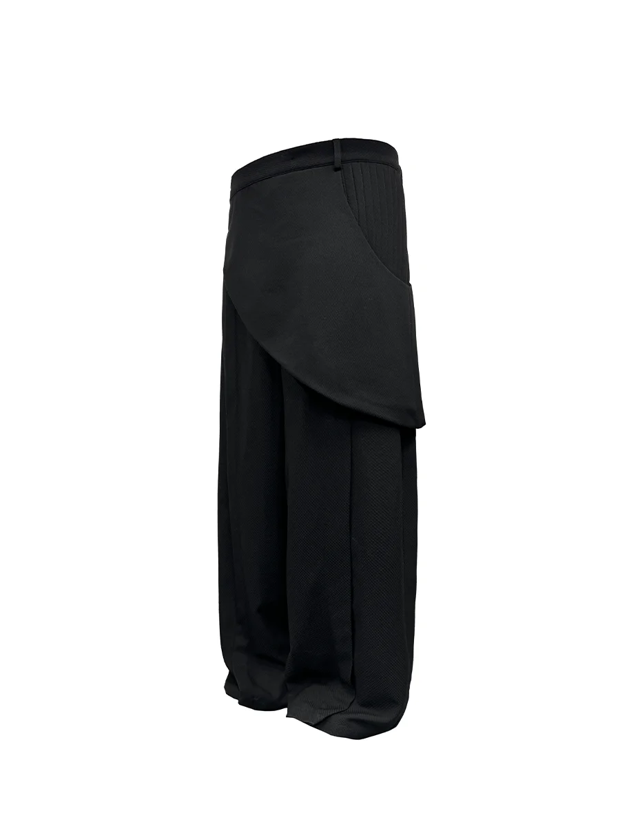 JCAESAR Organ Pants Accordion Pleat Long Trousers Me Texture Fake Two-Piece Straight Loose Fit Casual Youth Autumn Polyeste...