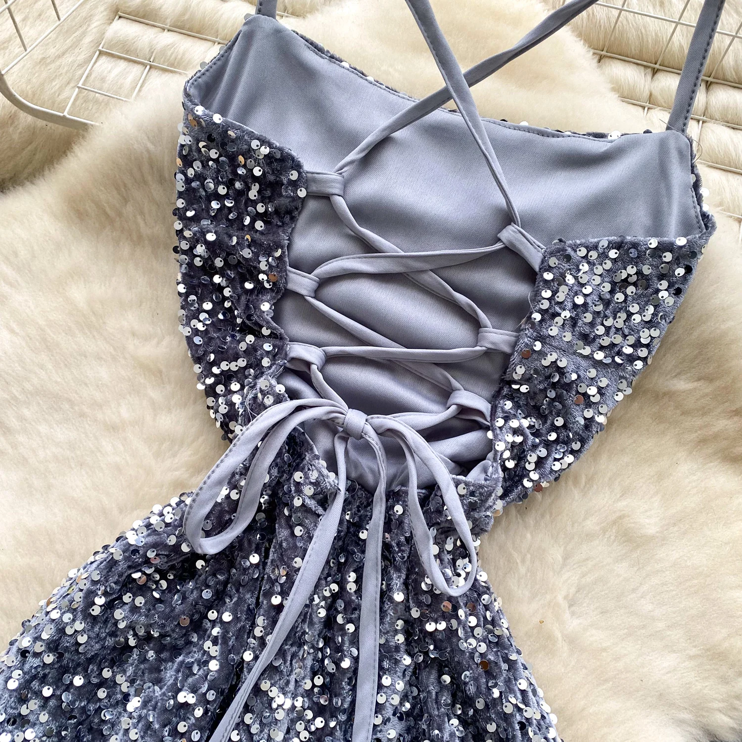 ヴィンテージ エレガントな透かし彫りベロアドレス シックなベスティド 女性ファッション レトロ パーティー セレモニードレス