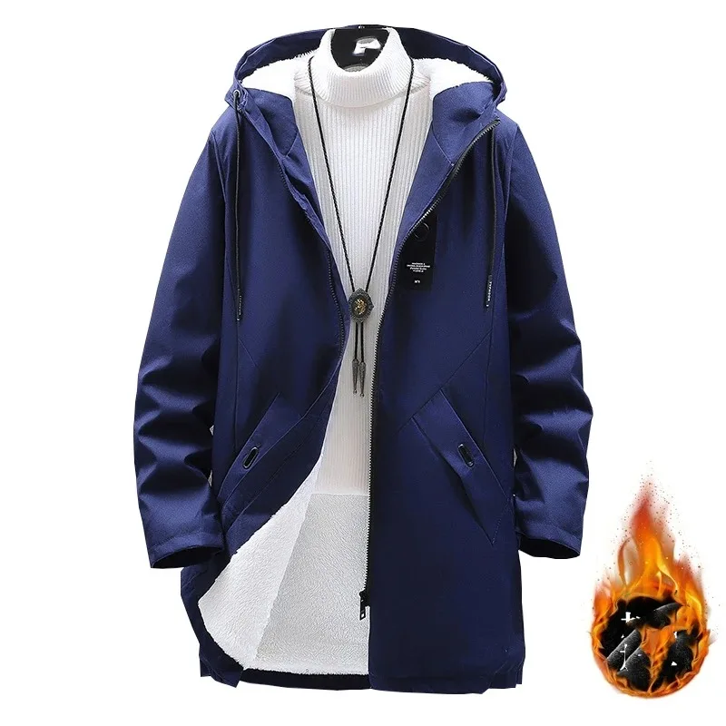 Autumn Winter Men's Hooded Bandage Flocking Solid Pockets Long Sleeve Zipper Cardigan Jacket Coats Casual Office Lady Tops