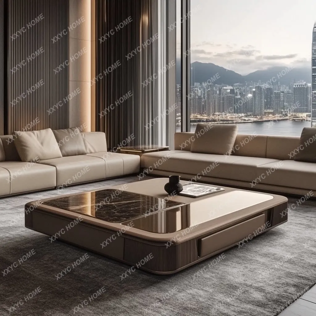 Minimalist light luxury marble coffee table Modern simple storage High-end living room furniture