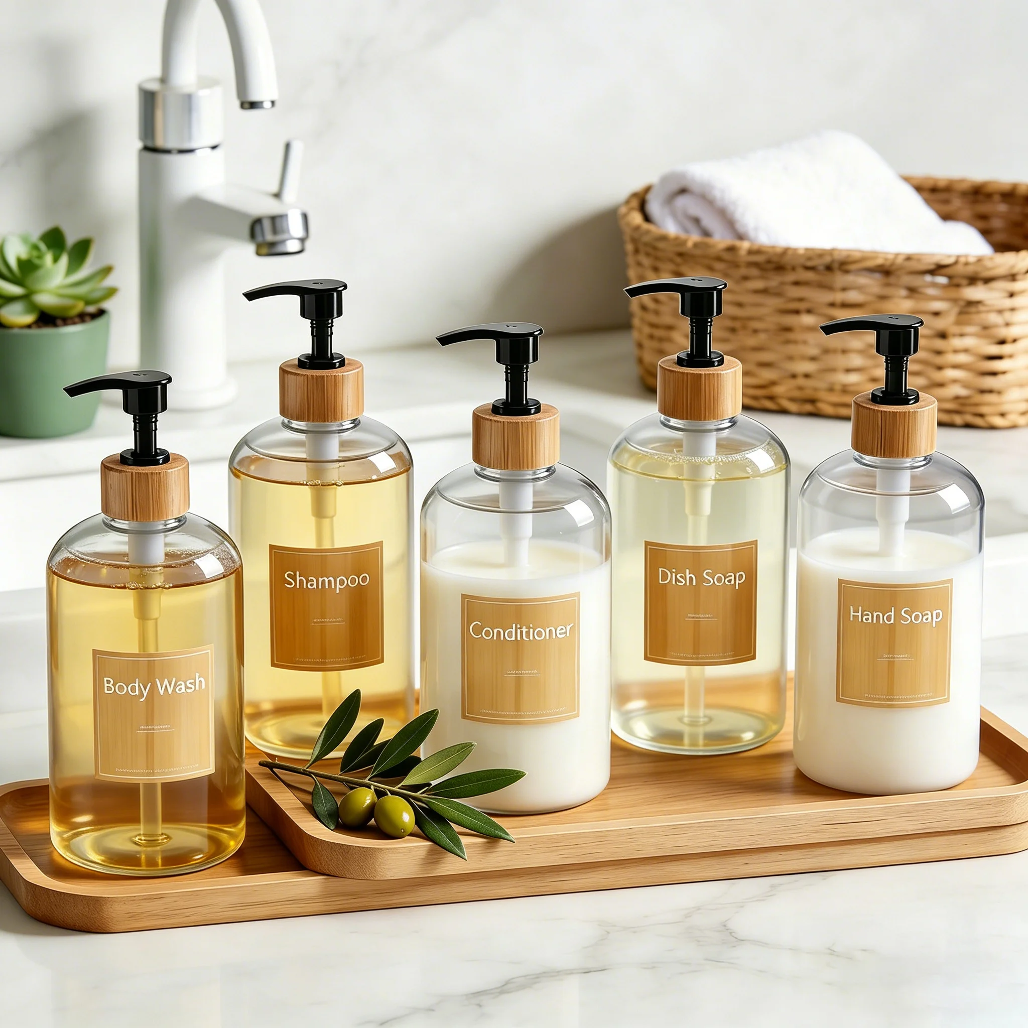 5 Pack Bathroom Bottles for Shampoo and Conditioner, 16oz Re
