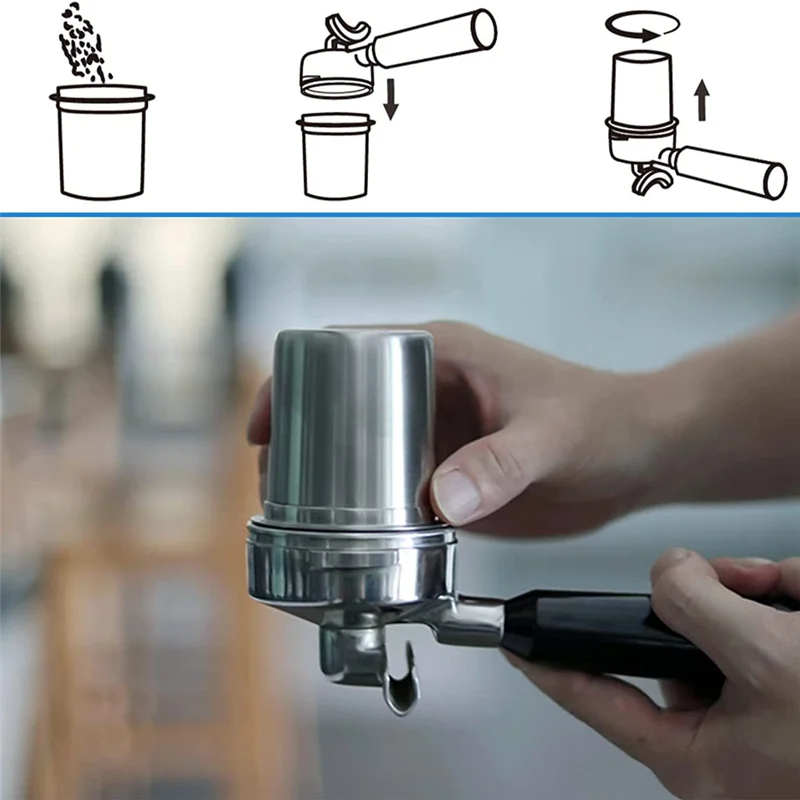 AT16 Coffee Filter Holder Dosing Cup, Stainless Steel Coffee Dosing Cup, 2 Pieces 58 mm Coffee Filter Holder Accessories