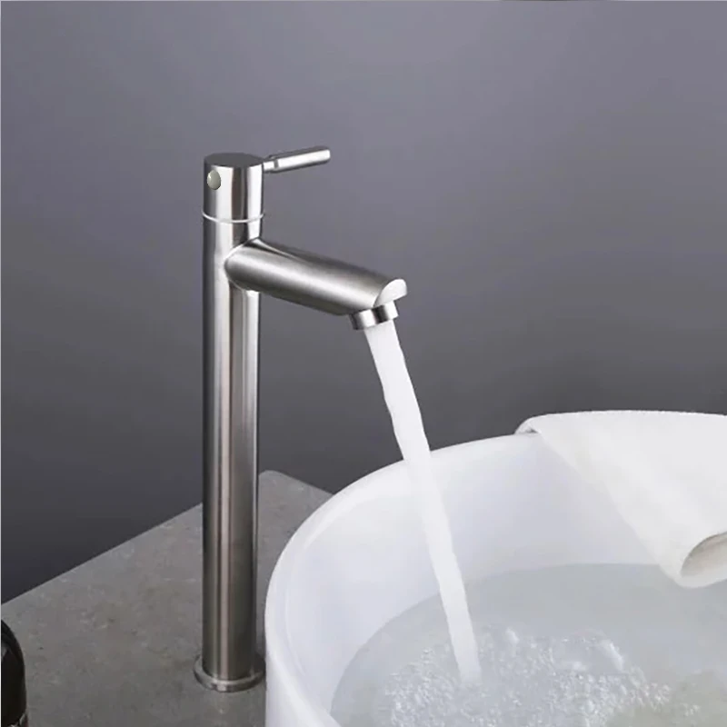 Baokemo Stainless Steel Quick Open Heighten Single Cold Kitchen Sink Faucet Bathroom Counter Basin Tap