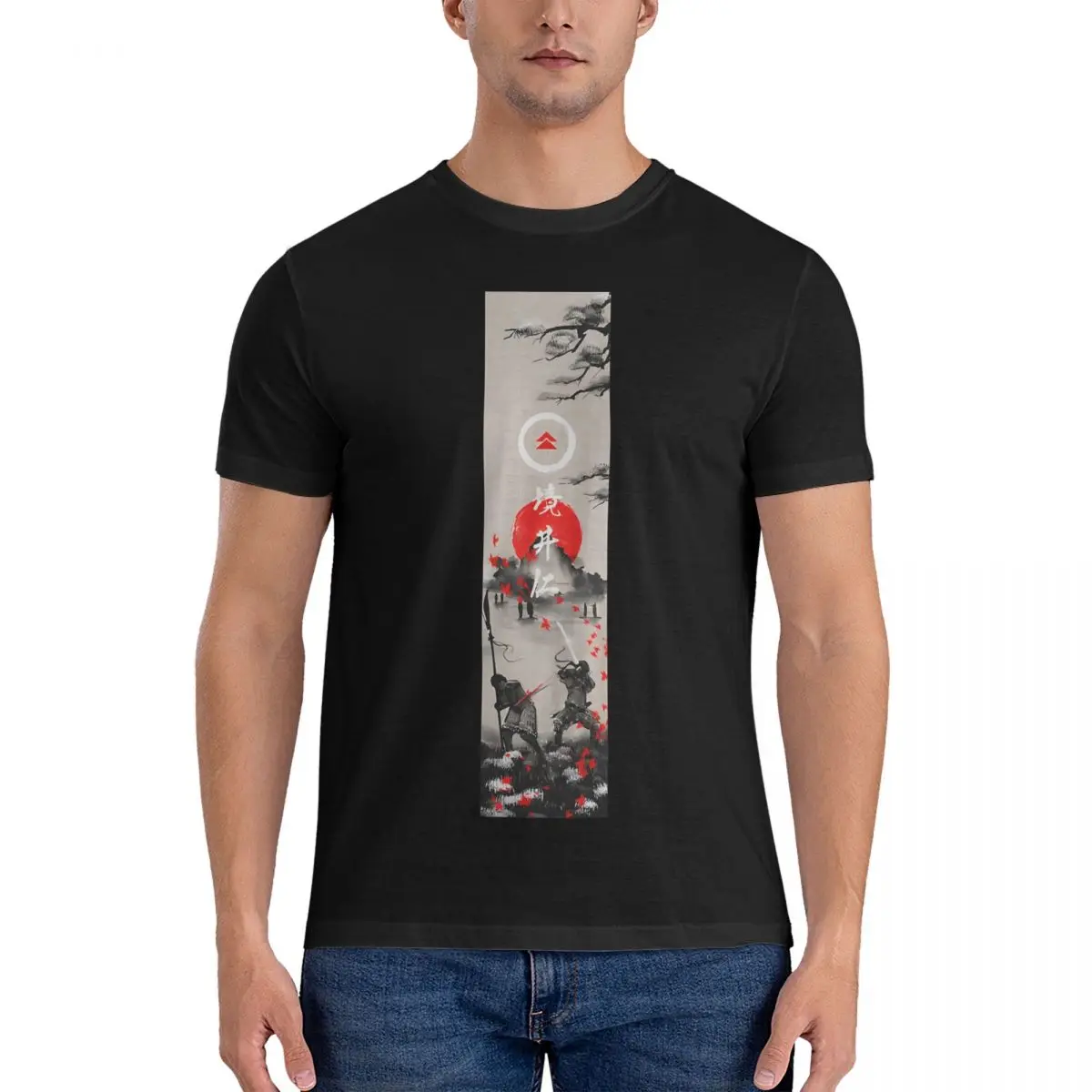 The Ghost Ukiyo-E T Shirt Men 100% Cotton Novelty T-Shirts Round Collar Ghost of Tsushima Tees Short Sleeve Tops Unique