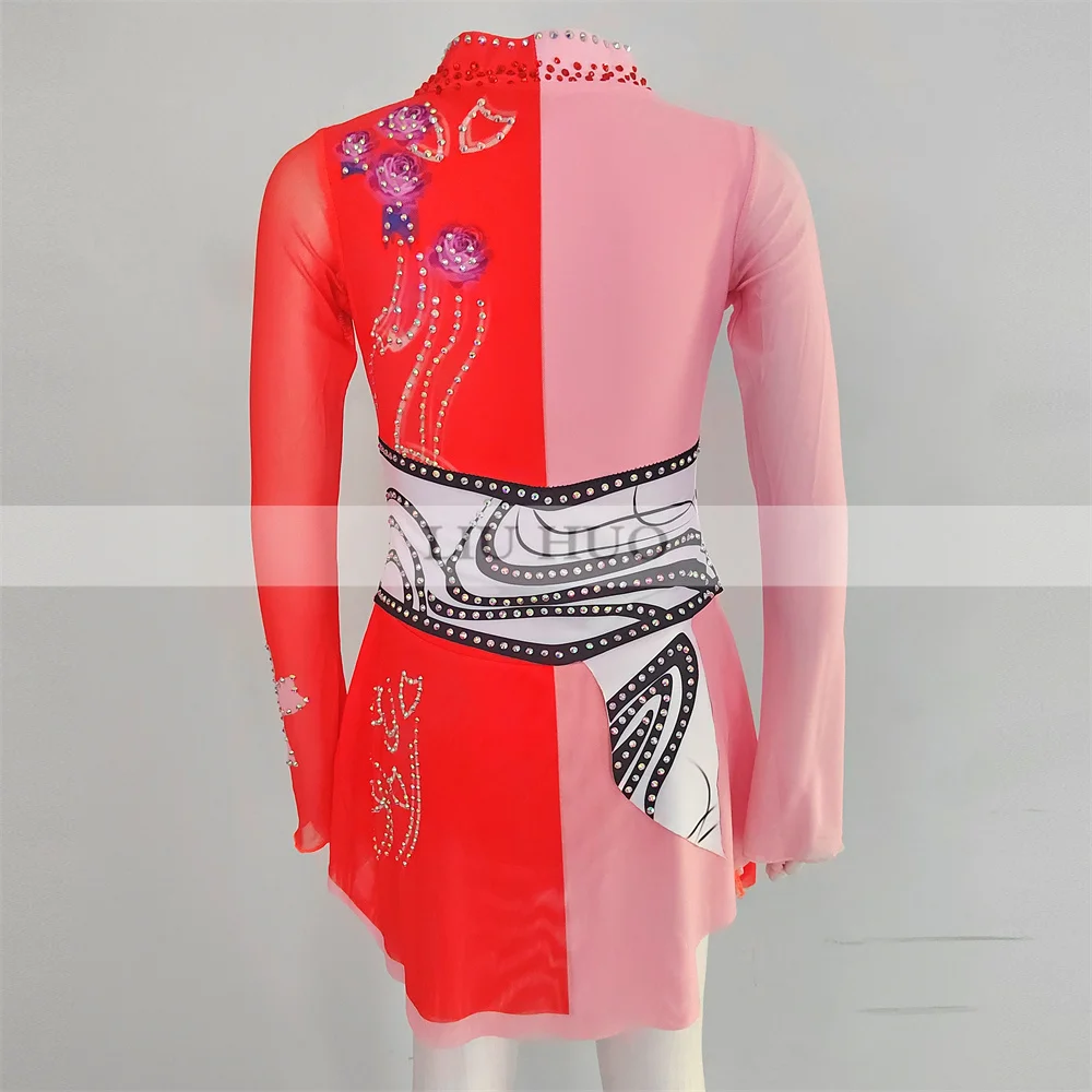 LIUHUO-vestido de patinaje artístico sobre hielo para mujer y niña, traje de leotardo de competición de gimnasia rítmica, Ballet moderno con rodillo rojo