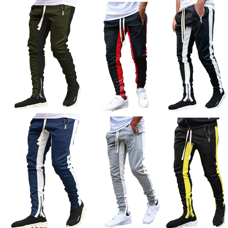 

Spor Casual Trousers with Zipper And Color Blo Design for Young Men Polyester Fiber mid Waist Fit Long Pants