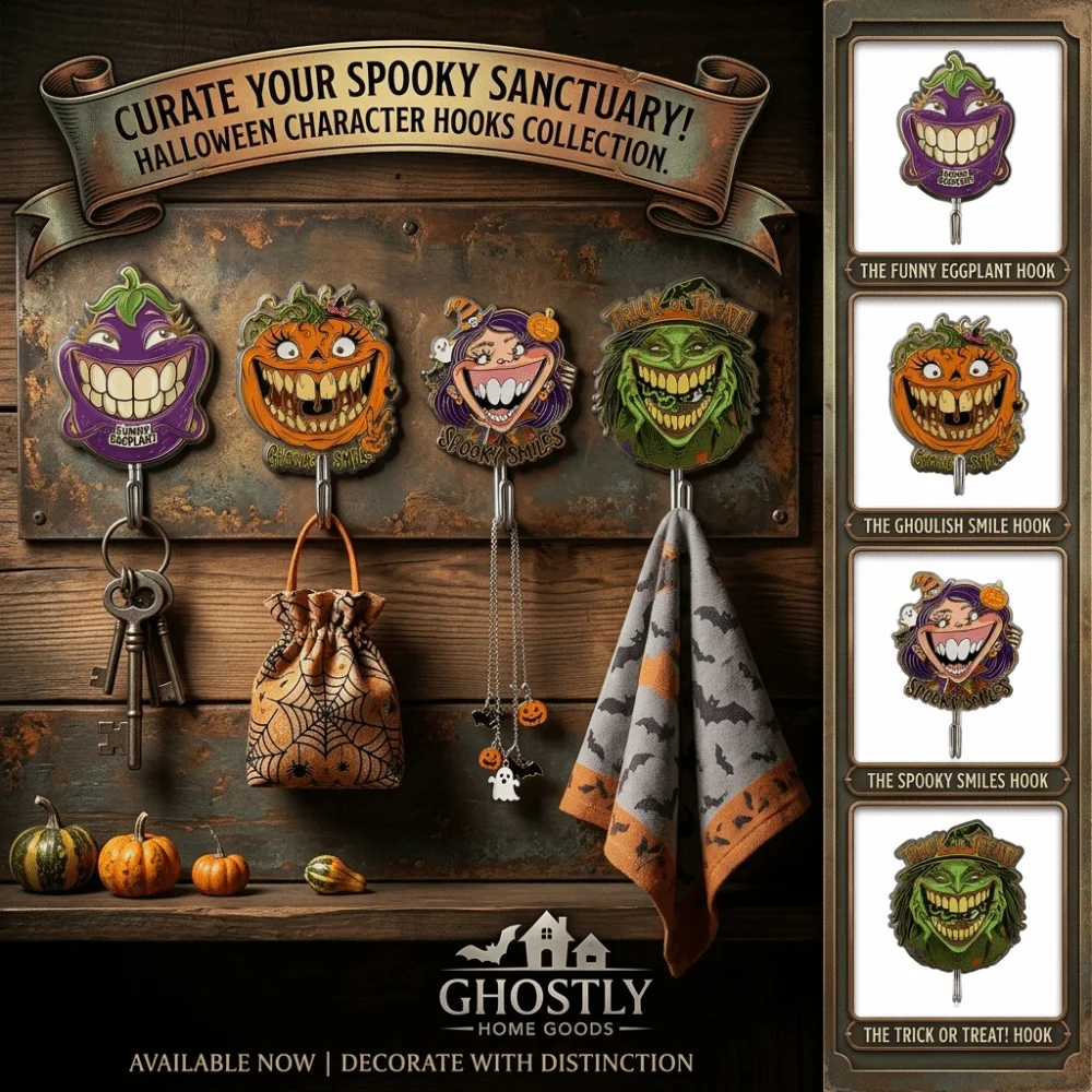 No Drill Halloween Hooks Traceless Sticky Strong Sticky Backing Sticky Hooks Vivid Printing Lightweight Sturdy Plastic