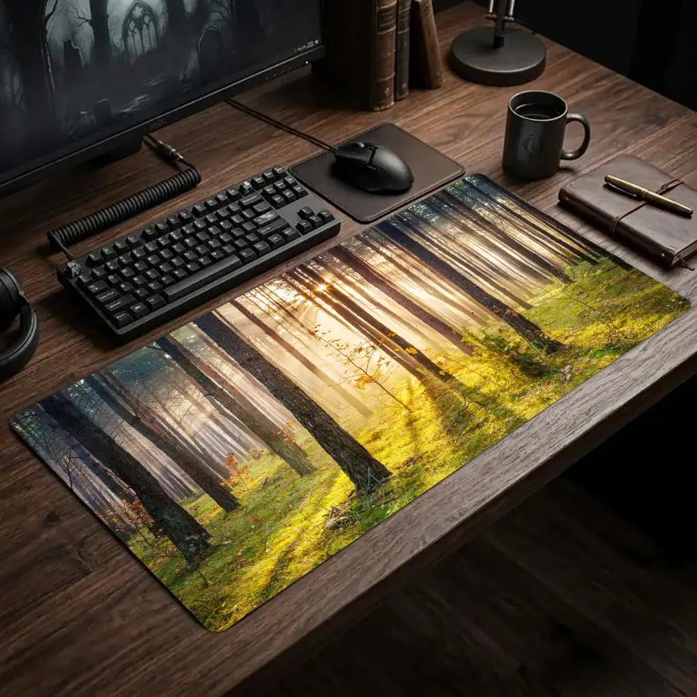 Sunlight Forest Landscape Mouse Pad Large Gaming Mats Setup Playmat Office Carpet Desk Mat Mousepad Speed Mouse Pads Decoration