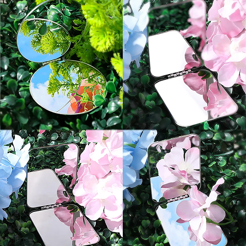 1pc Portable Women Stainless Steel Makeup Mirror Hand Pocket Folded-Side Cosmetic Make Up Mirror