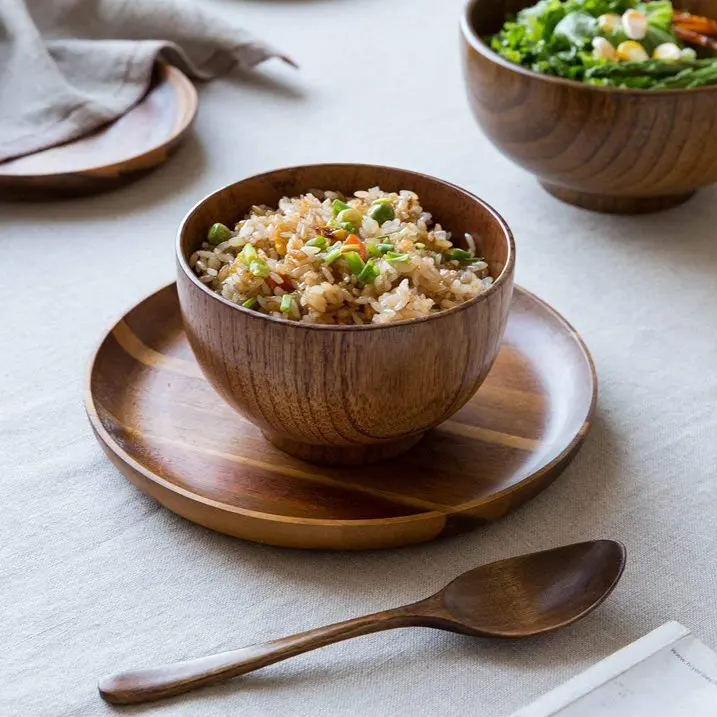 

Solid Wood Bowl Children Kids Baby Serving Tableware for Salad Rice Miso Soup Fruits Decorative Display gifts, single bowl