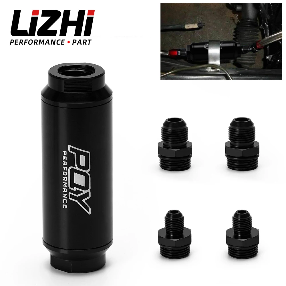 LIZHI RACING - PQY 44mm New Fuel filter with 2pcs AN6 and 2pcs AN8 adaptor fittings with 100micron steel element  LZ5565