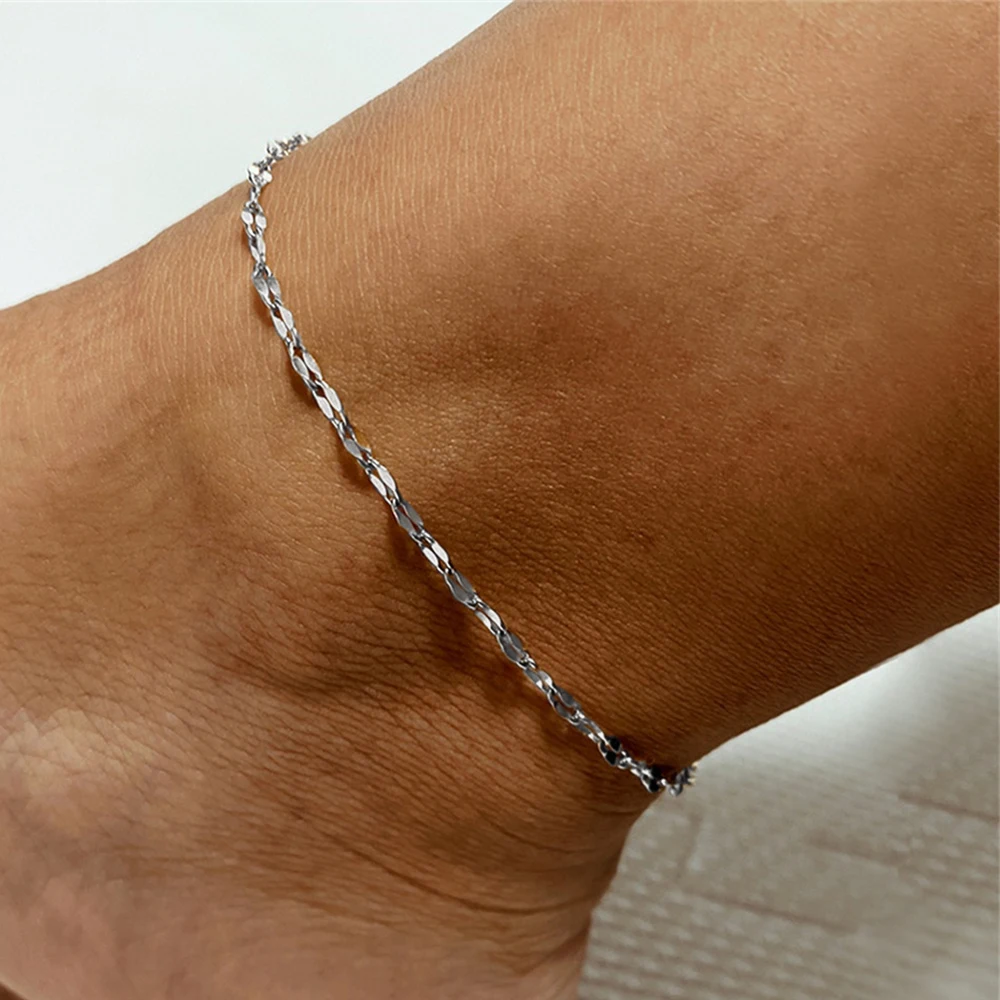 eManco Fine Stainless Steel  Silver Color Fish Lips Chain Anklet Women\'s Summer Beach Foot Jewelry Leg Minimalist Anklet