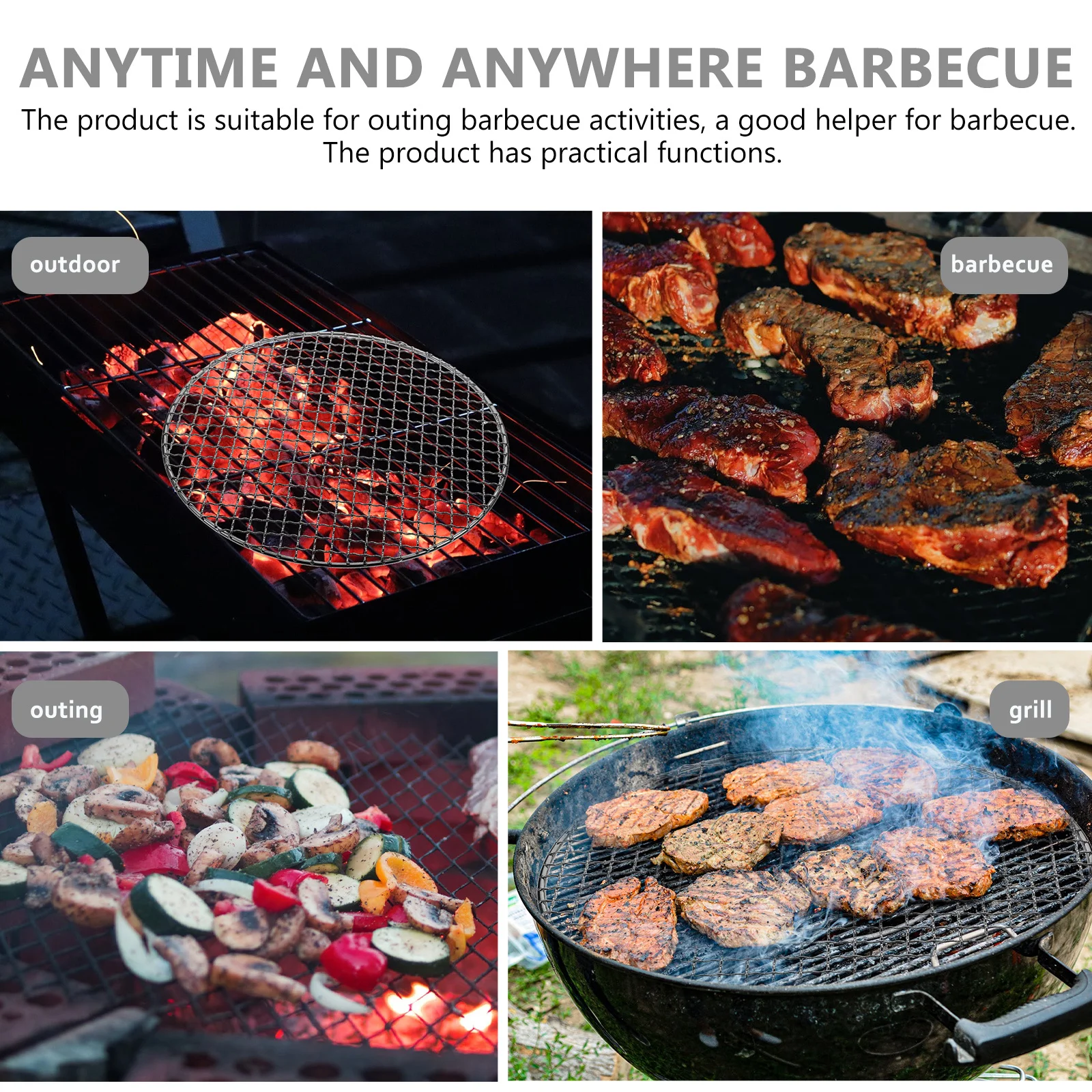 

Round Outdoor Barbecue Net Food Grade Non-Stick Mesh Design Lightweight Portable Grill Mat Ideal for Bbq Camping Accessories