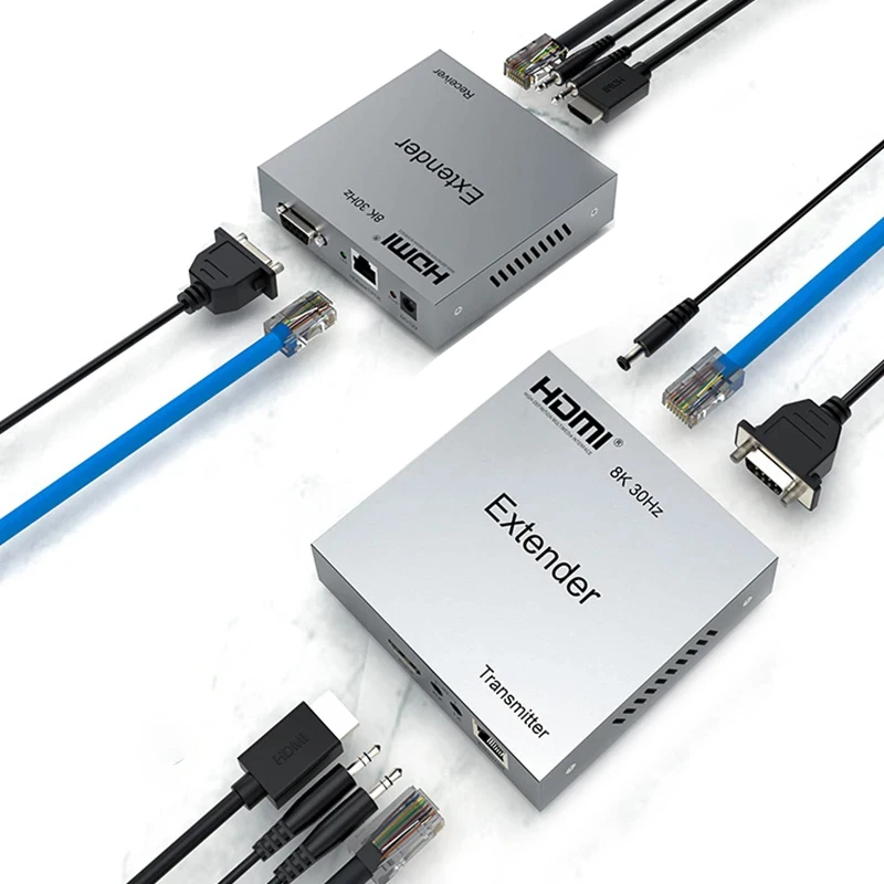 8k HDBaseT HDMI Extender Over Cat6/6a Cable 100M 4k 120Hz Video Transmitter and Receiver HDMI Ethernet Extender Connect PC To TV
