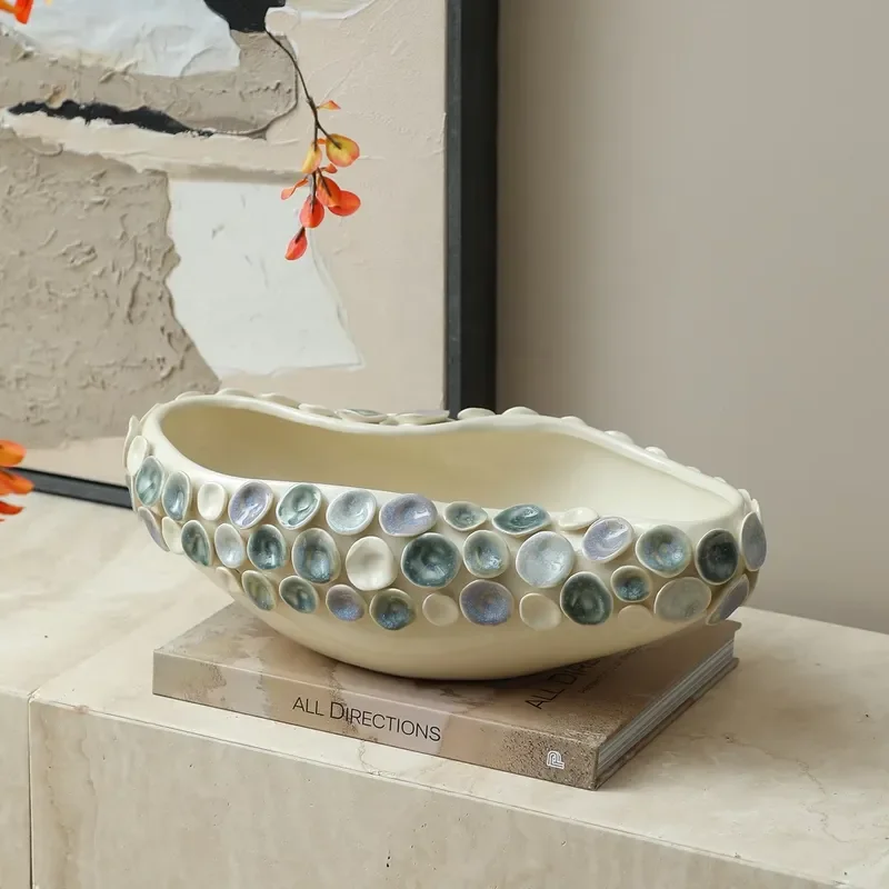 Flolenco Creative Design Handmade Ceramic Flower Vases Basin Interior Decor Mini Round Dot Art Decoration Flower Vase