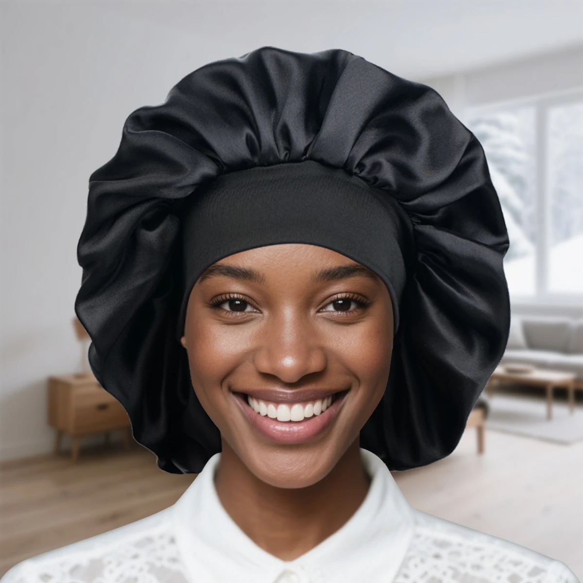 1PC Large Satin Hair Bonnet with Elastic Band Soft Silk Sleep Cap for Women/man Hair Care Big Size Bonnets for Sleeping