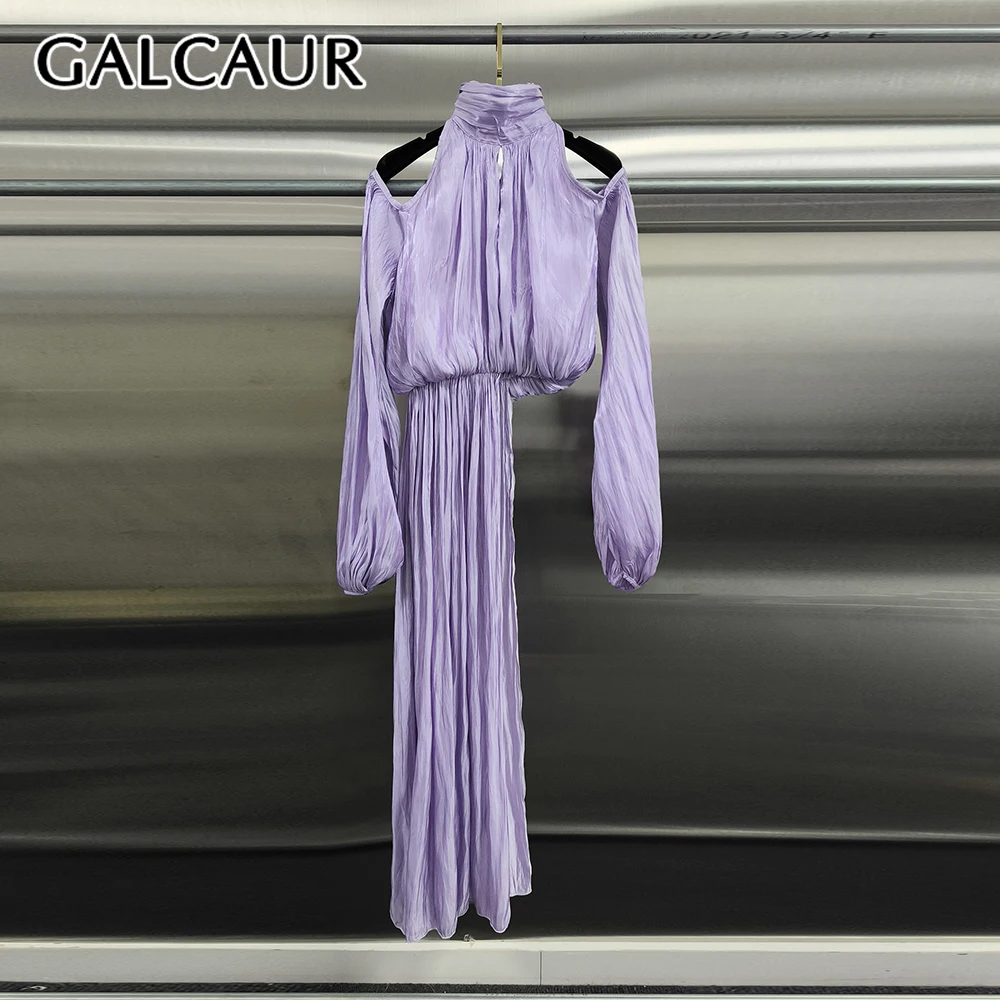 Элегантная женская блузка GALCAUR с круглым вырезом, длинными рукавами, пэчворком и складками, с эффектом стройности и вырезами