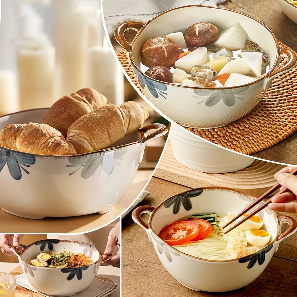 Japanese underglaze coloured ceramic amphora soup bowl anti-scald and non-slip large-capacity bowl noodle bowl salad bowl