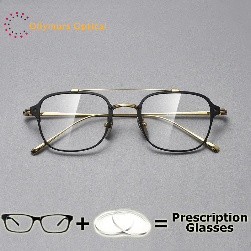 

OLLYMURS Prescription Glasses Pure Titanium Ultra Light Comfortable Men Myopia Blue Light Block Lenses Double Bridge Optical