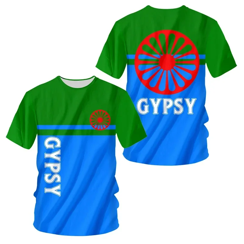 Gypsy Flag Graphic T Shirts Vintage Romani 3D Printed T Shirt For Men Clothes Boy Sports Jersey Streetwear Kid Tee Short Sleeve