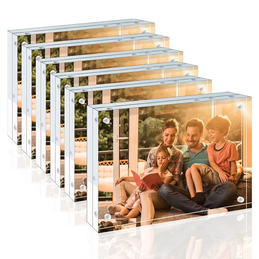 

4x6 Acrylic Frames 6 Pack, 20mm Thicker Frameless Clear Picture Frames, Double Sided Magnetic Picture Frames, Free Standing Desk