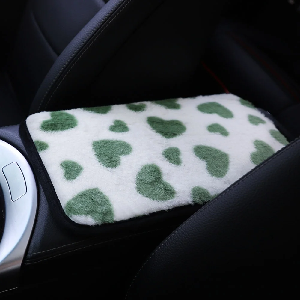 وسادة وحدة التحكم المركزية للسيارة من القطيفة على شكل قلب أرنب من القطيفة الدافئة للشتاء في المنتصف مسند الذراع حصيرة صندوق محمول باليد ملحقات داخلية #3
