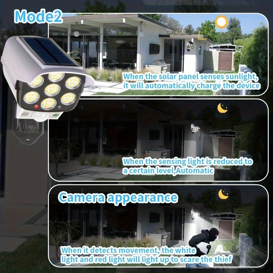 77 led sensor de movimento ao ar livre luz solar à prova dwireless água sem fio simulação monitor sonda luz parede para varanda jardim terraço rua